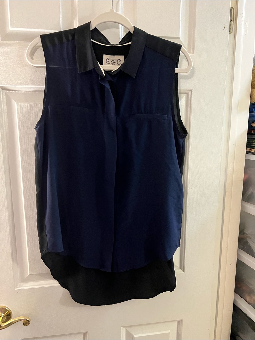 Sea New York Navy and Black Sleeveless Collared Blouse